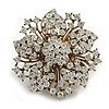 Oversized Clear Crystal Flower Ring In Aged Gold Tone/ Victorian Style - 55mm Diameter