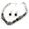 Stunning Glass Beaded Necklace&Earring Set (Black & Clear)