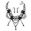 Victorian/ Gothic/ Burlesque Black Bead Choker And Earrings Set