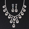 Bridal AB/Clear Diamante 'Teardrop' Necklace & Earrings Set In Silver Plating