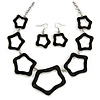 Black Enamel 'Star' Necklace & Drop Earrings Set In Silver Plating - 38cm Length/ 6cm Extension