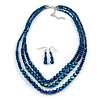 Chameleon Blue Multistrand Faceted Glass Crystal Necklace & Drop Earrings Set In Silver Plating - 44cm Length/ 6cm Extender