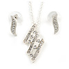 Clear Austrian Crystal Leaf Pendant With Silver Chain and Stud Earrings Set - 40cm L/ 5cm Ext - Gift Boxed