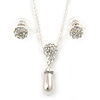Clear Austrian Crystal Simulated Pearl Pendant with Silver Tone Chain and Stud Earrings Set - 46cm L/ 5cm Ext - Gift Boxed