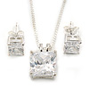 Princess Cut Clear CZ Pendant With Silver Tone Chain and Stud Earrings Set - 46cm L - Gift Boxed