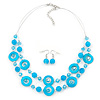 Light Blue Shell & Glass, Crystal Floating Bead Necklace & Drop Earring Set - 46cm L/ 4cm Ext