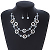 White Shell & Glass, Crystal Floating Bead Necklace & Drop Earring Set - 46cm L/ 4cm Ext