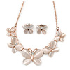 Romantic Nude Glass Butterfly Necklace and Stud Earrings Set In Rose Gold Tone - 46cm L/ 4cm Ext - Gift Boxed