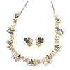 3 Tone Romantic Matt Enamel Butterfly Necklace & Stud Earrings In Rhodium Plated Metal - 40cm L/ 7cm Ext - Gift Boxed