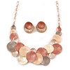 Geometric Multi Circle Necklace & Stud Earrings In Gold Tone (Beige/ Orange/ Yellow) - 39cm L/ 8cm Ext - Gift Boxed
