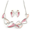 Romantic Multi Heart Necklace and Stud Earrings Set In Rhodium Plating (Pink) - 39cm L/ 8cm Ext - Gift Boxed