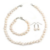 8-10mm Off Round White Freshwater Pearl Necklace, Bracelet and Drop Earrings Set In Silver Tone - 41cm L