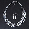 Multistrand White Glass Bead Wire Necklace & Drop Earrings Set - 48cm Length/ 5cm Extension