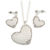 Romantic Crystal Heart Pendant and Drop Earrings In Silver Tone Metal - 40cm/ 4cm Ext