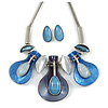 Contemporary Acrylic and Metal Leaf Necklace and Stud Earrings Set In Silver Tone - 37cm L/ 9cm Ext - Gift Boxed