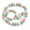 Pastel Mint/ Pink/ White Wood Flex Necklace, Bracelet and Drop Earrings Set - 46cm L