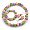 Pastel Pink/ Green/ Purple Wood Flex Necklace, Bracelet and Drop Earrings Set - 46cm L
