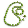 Light Green Wood and Silver Acrylic Bead Necklace, Earrings, Bracelet Set - 70cm Long