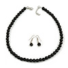 8mm Black Ceramic Bead Necklace and Drop Earrings Set/41cm L/ 5cm Ext