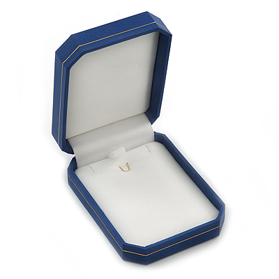 Large Blue Leatherette Brooch/ Pendant/ Earrings Octagonal Jewellery Box - main view