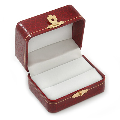 Victorian Style Burgundy Red Snake Leatherette Box for One & Two Rings With Gold Tone Metal Closure - main view