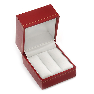 Burgundy Red Leatherette Two Ring Or Stud Earrings Box (The Rings Are Not Included) - main view