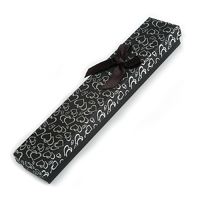 Black/Silver with Black Silk Bow Heart Motiff Card Bracelet/Pendant/Watch Gift Box