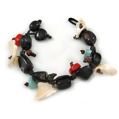 Multicoloured Ceramic Bead, Shell Bracelet - 17cm L (For Small Wrist)