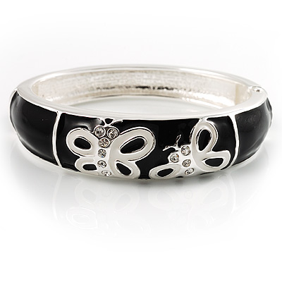 Black And White Enamel Hinged Butterfly Bangle