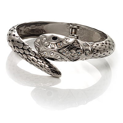 Silver Tone Crystal Snake Bangle Bracelet