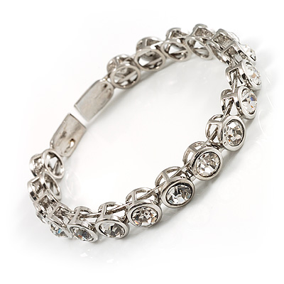 Stunning Bridal Clear Crystal Flex Bangle Bracelet (Silver Tone) - main view
