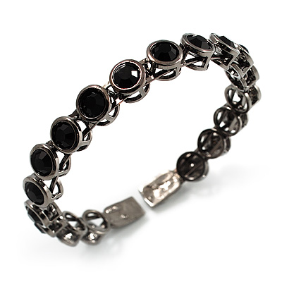 Stunning Black CZ Crystal Flex Bangle Bracelet (Black Tone)