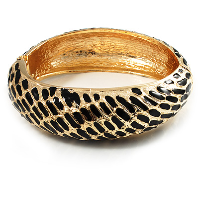 Gold Plated Animal Pattern Hinged Bangle Bracelet (Gold & Black)