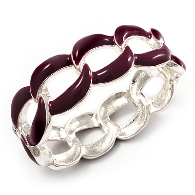 'Oval Link Chain' Lilac Enamel Hinged Bangle Bracelet (Gold Tone)