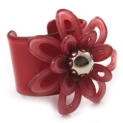 Pale Coral Wide Acrylic Floral Cuff Bangle