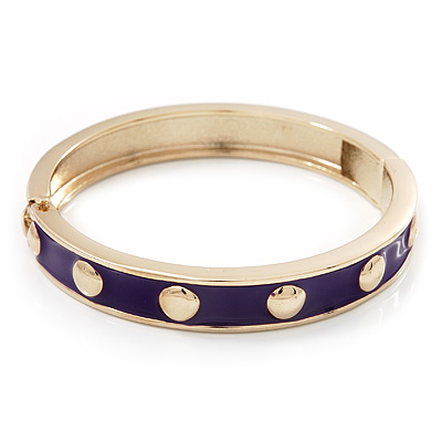 Purple Enamel Gold Studded Hinged Bangle Bracelet - up to 18cm Length