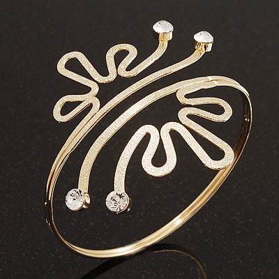 Gold Plated Textured Diamante 'Crown' Upper Arm Bracelet - Adjustable
