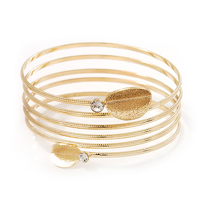 Gold Plated Crystal Leaf Armlet Bangle - up to 28cm upper arm