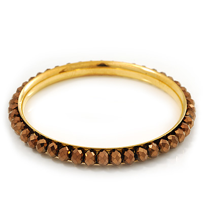 Slim Bronze Metallic Glass Bangle Bracelet In Gold Plating - up to 18cm Length