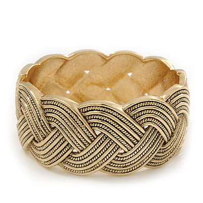 Oval Textured Braided Hinged Bangle Bracelet In Burn Gold Finish - up to 19cm Length