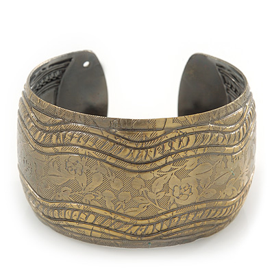 Brushed Gun Metal 'Lace' Silhouette Cuff Bracelet - up to 18cm Length