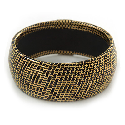 Gold/ Black Snake Print, Leather Style Slip-On Bangle - 19cm Length