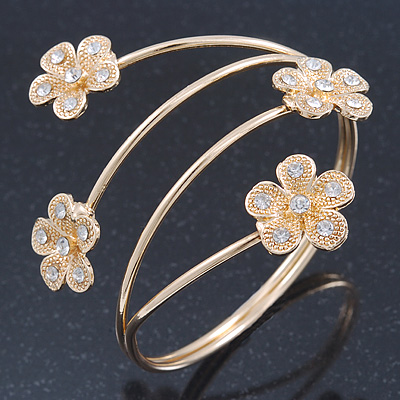 Gold Plated Crystal Daisy Upper Arm, Armlet Bracelet - Adjustable - main view