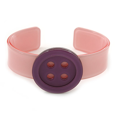 Light Pink, Purple Acrylic Button Cuff Bracelet - 19cm L - main view