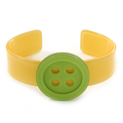 Yellow, Light Green Acrylic Button Cuff Bracelet - 19cm L - main view