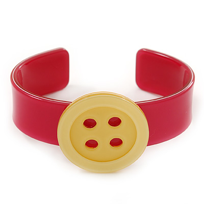 Magenta, Yellow Acrylic Button Cuff Bracelet - 19cm L