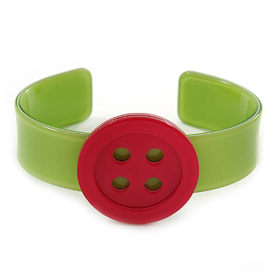 Light Green, Magenta Acrylic Button Cuff Bracelet - 19cm L