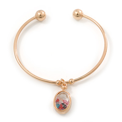 Gold Tone Slip-On Cuff Bracelet With A Crystal Oval Locket Charm - 18cm L