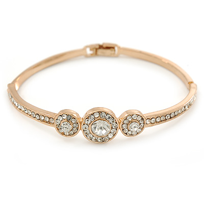Gold Tone, Crystal Triple Circle Bangle Bracelet - 18cm L