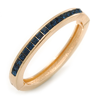 Gold Plated Dark Blue Austrian Crystal Oval Magnetic Bangle - 18cm L